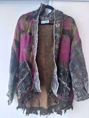 Ludlow Collective Distressed Patchwork Hoodie - Pink, Olive, Gray